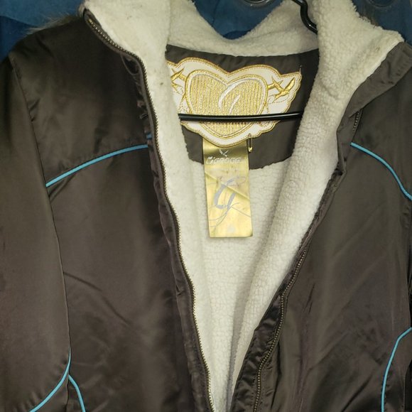 Groggy Brown and Turquoise Bomber style Coat - Picture 7 of 8